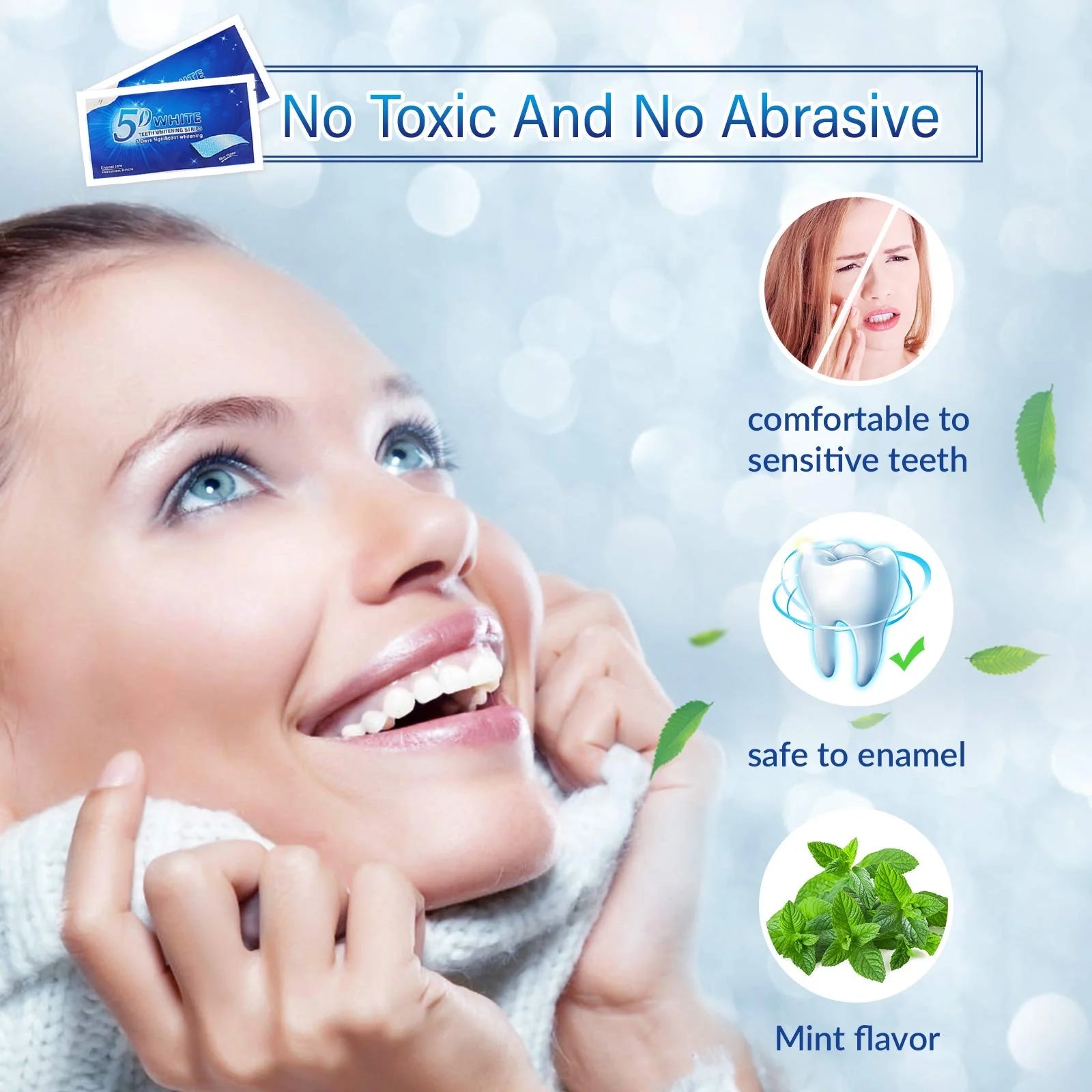 5D Teeth Whitening Strips, 56 Safe and Effective Teeth Whitening Kit, 28 Treatments Whitestrips Reduced Teeth Sensitivity and Help to Remove Smoking Coffee Wine Stain