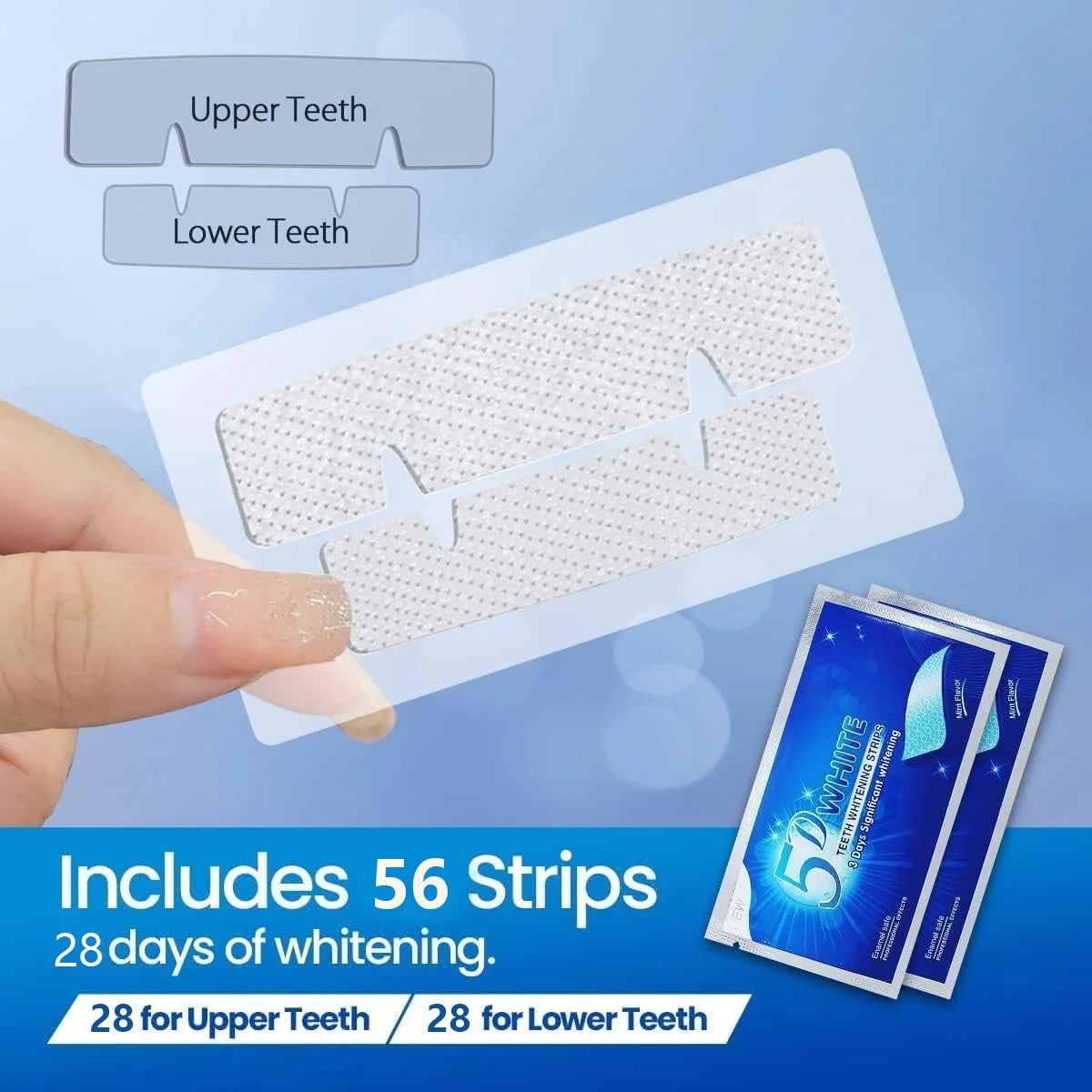 5D Teeth Whitening Strips, 56 Safe and Effective Teeth Whitening Kit, 28 Treatments Whitestrips Reduced Teeth Sensitivity and Help to Remove Smoking Coffee Wine Stain